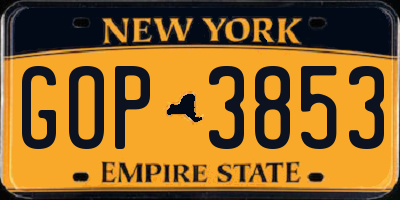 NY license plate GOP3853