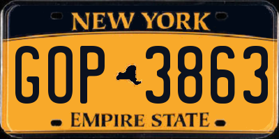 NY license plate GOP3863
