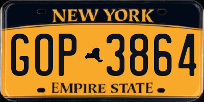 NY license plate GOP3864