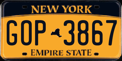 NY license plate GOP3867