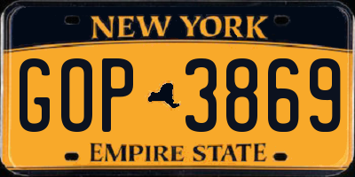 NY license plate GOP3869