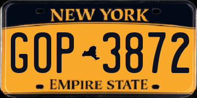 NY license plate GOP3872