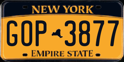 NY license plate GOP3877