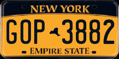 NY license plate GOP3882
