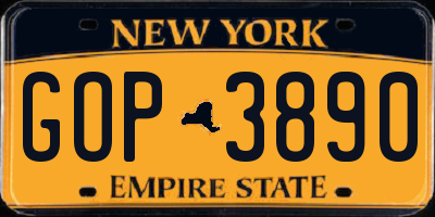 NY license plate GOP3890