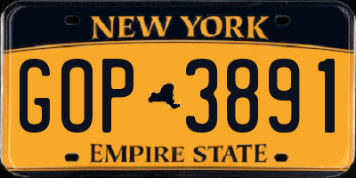 NY license plate GOP3891