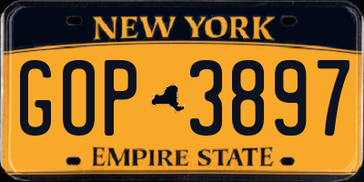 NY license plate GOP3897