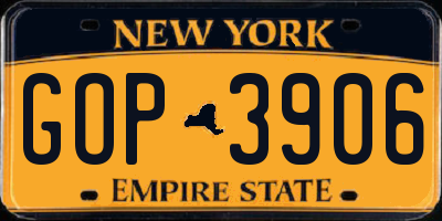 NY license plate GOP3906