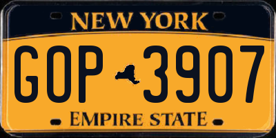 NY license plate GOP3907