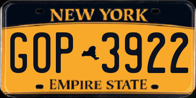 NY license plate GOP3922