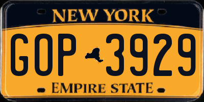 NY license plate GOP3929