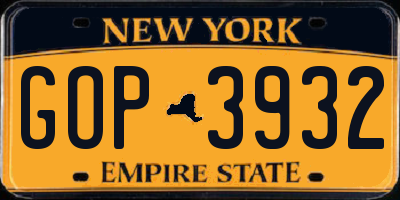NY license plate GOP3932