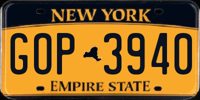 NY license plate GOP3940