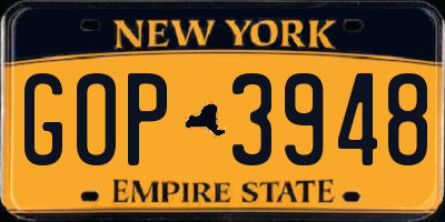 NY license plate GOP3948