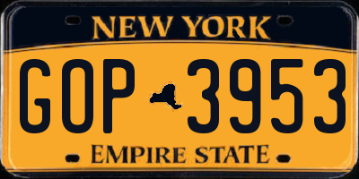 NY license plate GOP3953