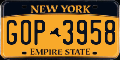 NY license plate GOP3958