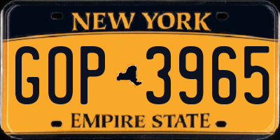 NY license plate GOP3965