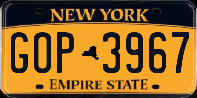 NY license plate GOP3967
