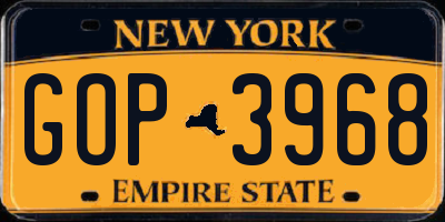 NY license plate GOP3968