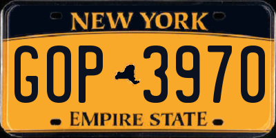 NY license plate GOP3970