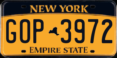 NY license plate GOP3972