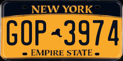 NY license plate GOP3974