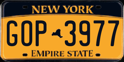 NY license plate GOP3977