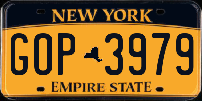 NY license plate GOP3979