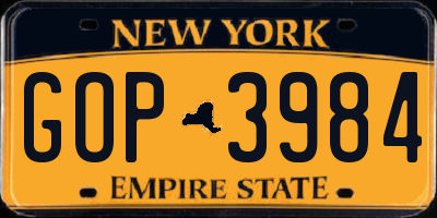 NY license plate GOP3984