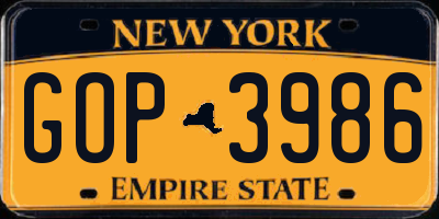 NY license plate GOP3986