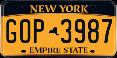 NY license plate GOP3987
