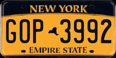 NY license plate GOP3992