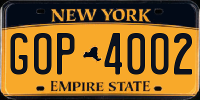 NY license plate GOP4002