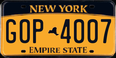 NY license plate GOP4007