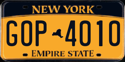 NY license plate GOP4010