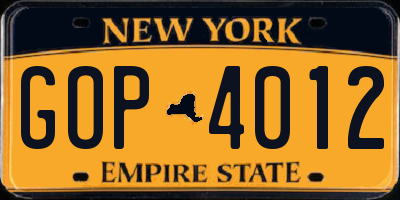 NY license plate GOP4012