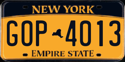 NY license plate GOP4013