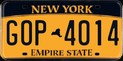 NY license plate GOP4014