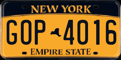 NY license plate GOP4016