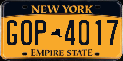 NY license plate GOP4017