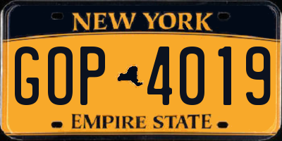 NY license plate GOP4019