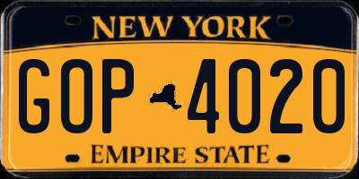 NY license plate GOP4020