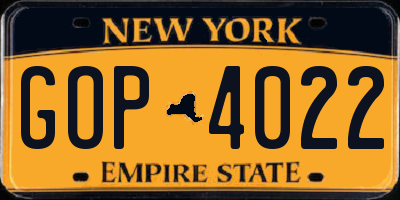 NY license plate GOP4022