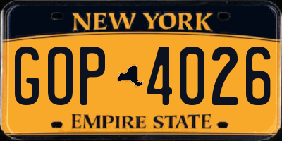 NY license plate GOP4026