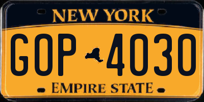 NY license plate GOP4030
