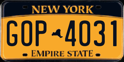 NY license plate GOP4031