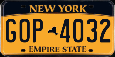 NY license plate GOP4032