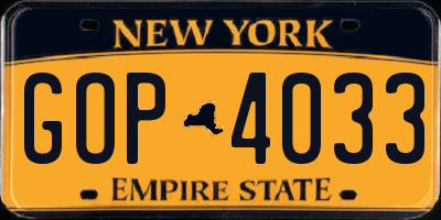NY license plate GOP4033