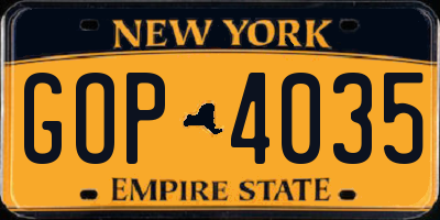 NY license plate GOP4035