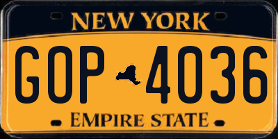 NY license plate GOP4036
